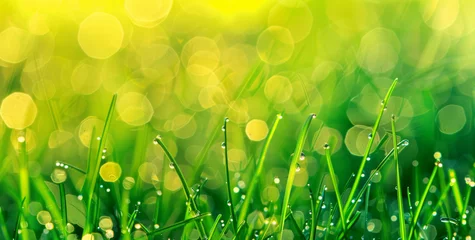 Keuken spatwand met foto Sunlit Park Grass Blur Fresh Greenery on a Sunny Day © jesica