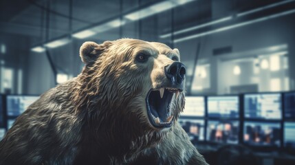 Bear Market: Financial Instability and Cryptocurrency Volatility in the World of Trading and Investment. Bear on a stock exchange