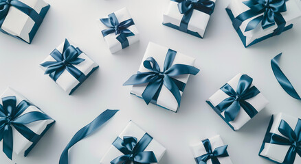 Elegant Blue and White Gift Boxes: Stylish Ribbon Wrapping