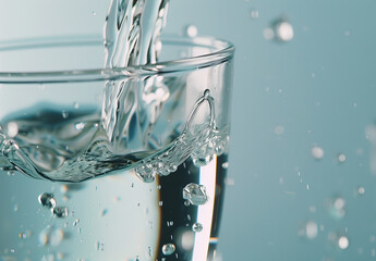 Stream of Refreshing Water Down Glass: Clear Beverage Background