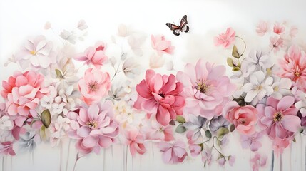Elegant Floral Arrangement Butterfly Pastel Tones Wall Art