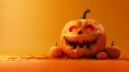 halloween monster in style of beautiful grotesque, pumpkin monster, glowing lights, autumn colors - obrazy, fototapety, plakaty