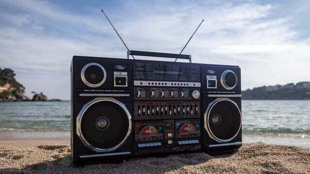 ghetto blaster boombox on a beautiful beach