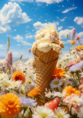 ice cream cone and flowers