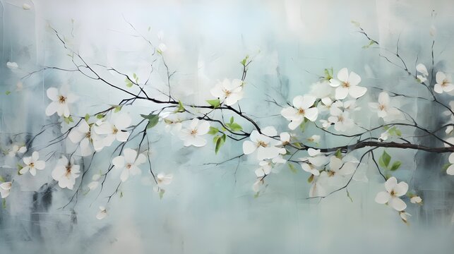 Elegant Floral Artwork Blossoming Branches Serene Background Tranquil Nature Beauty