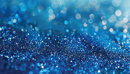 background of abstract glitter lights. blue, gold and black. A close-up view of a blue and gold background with stars. Suitable for celestial, festive, or glamorous designs.