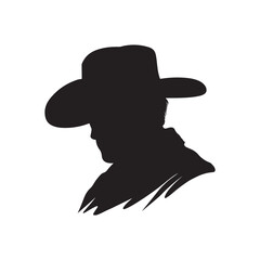 Cowboy head silhouette black vector Illustration logo icon portrait white background