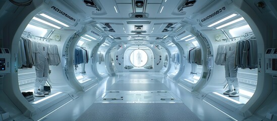ZeroGravity Dressing Room A Futuristic Fashion Frontier in a Celestial Space Station - obrazy, fototapety, plakaty