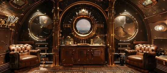 Victorian Dressing Room Elevated in a Steampunk Airship Cabin - obrazy, fototapety, plakaty
