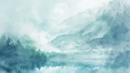 Stickers meubles Bleu clair A serene watercolor landscape texture, blending the tranquil beauty of Lakeland with soft, dreamy hues created with Generative AI Technology