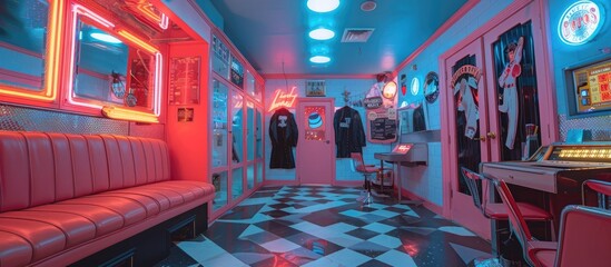 Nostalgic Atmosphere Vintage Dressing Room in a Retro Diner