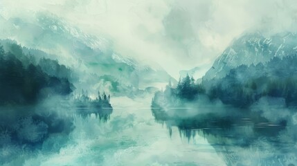 A serene watercolor landscape texture, blending the tranquil beauty of Lakeland with soft, dreamy hues created with Generative AI Technology - obrazy, fototapety, plakaty