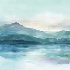 Foto op Plexiglas A serene watercolor landscape texture, blending the tranquil beauty of Lakeland with soft, dreamy hues created with Generative AI Technology © Sentoriak