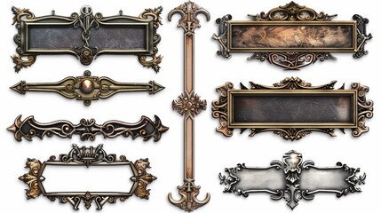 Set of vintage frames for paintings, mirrors or photo isolated on white background. suitable for game UI borders decor bundle