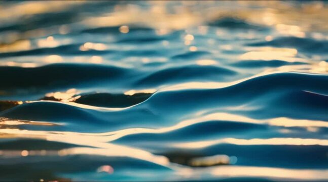 Close up shot of the deep blue water surface with small ripples
