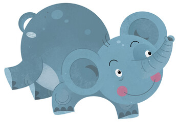cartoon scene with elephant on white background looking and smiling - illustration for children