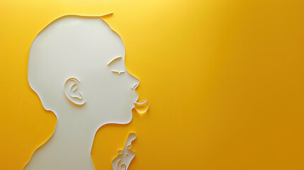 3d white silhouette of kid with vaccine drops illustration art in his mouth, world Immunization Week, April 24-30 , Immunization awareness month card banner portrait 