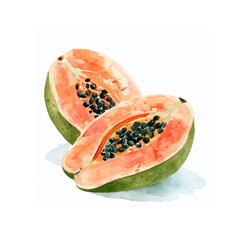 Watercolor illustration of a papaya. Isolated on a white background. - 774460352