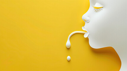 3d white silhouette of kid with vaccine drops illustration art in his mouth, world Immunization Week, April 24-30 , Immunization awareness month card banner portrait