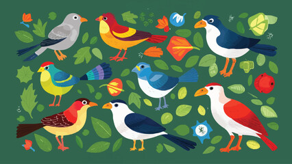 Collection of Bird Vectors on White Background