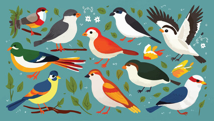 Fototapeta na wymiar Collection of Bird Vectors on White Background