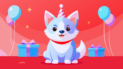 Obraz na płótnie Canvas Paw-ty Time: A Beautiful Cartoon Vector of a Dog’s Birthday Celebration