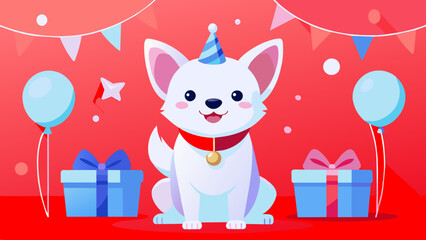 Paw-ty Time: A Beautiful Cartoon Vector of a Dog’s Birthday Celebration