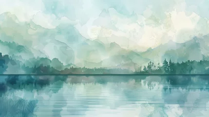 Selbstklebende Fototapeten A serene watercolor landscape texture, blending the tranquil beauty of Lakeland with soft, dreamy hues created with Generative AI Technology © Sentoriak