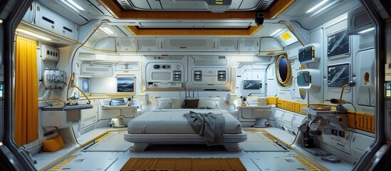 Futuristic Space Station Quarters Stateoftheart ZeroGravity Sleeping Chamber - obrazy, fototapety, plakaty