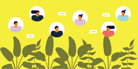 Technology abstract background. Work online, freelancing, education. Cartoon style. Vector illustration