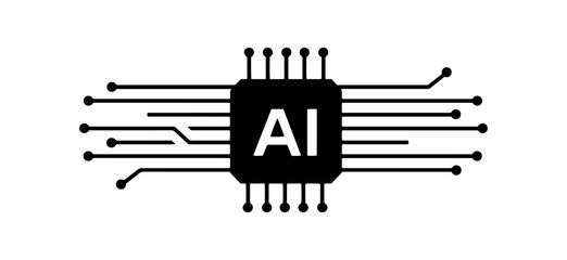 AI Word Icon Clip Art with Circuit Board Conceptual Vector Illustration.