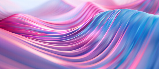 3d render of abstract fluid shape made from pink and blue lines, gradient background, soft light,...
