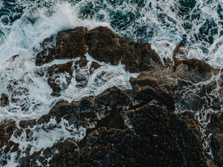 Lava rock coastline from above