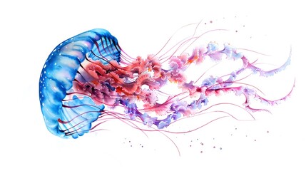 Watercolor jellyfish animal on a white background illustration - obrazy, fototapety, plakaty