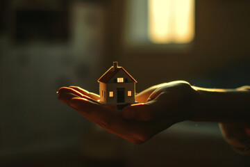 Real Estate Concept: Person Holding Model House on Hand