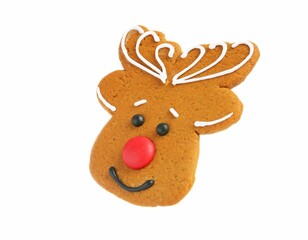 Christmas cookie in shape of deer isolated on white