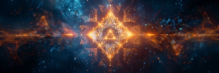 A mystical, glowing rune texture, symbolizing old technology and the magical elements that permeate the land, with intricate patterns and ethereal light created with Generative AI Technology - obrazy, fototapety, plakaty