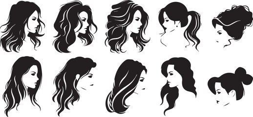 Women Portrait with different hairs stylings. vector illustration of female hairs , female face with hairs