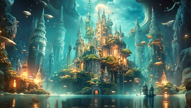 Fantasy landscape with fantasy castles. Elements of this image furnished by NASA, AI Generated