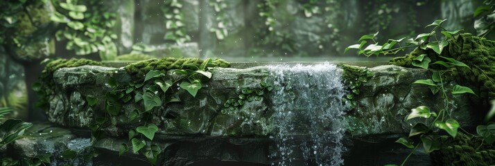 A mystical fountain texture, with ancient stone covered in moss and ivy, and water that flows with the promise of eternal life created with Generative AI Technology - obrazy, fototapety, plakaty