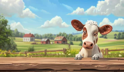 Fototapeten Cartoon Cow Farm Scene Ideal Microstock Image Material © jesica
