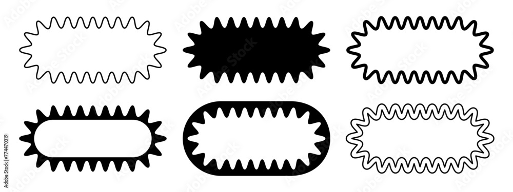 Wall mural set of different oval frames with wiggly edges. rectangular shapes with wavy borders. picture or mir