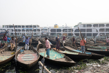 Fototapeta na wymiar waterway transportation on Shitalakshya River is a distributary of the Brahmaputra, Dhaka Bangladesh