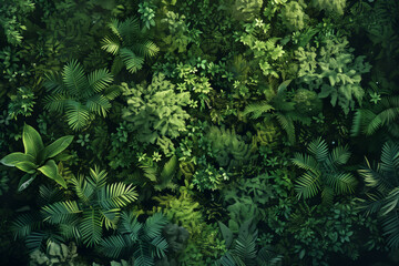 Aerial view of a dense green tropical forest canopy, highlighting the concept of nature conservation and Earth Day. photorealistic  - obrazy, fototapety, plakaty