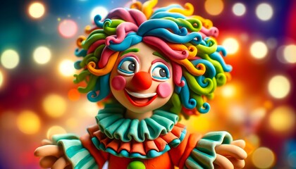 Personnage en pâte à modeler : portrait de clown - obrazy, fototapety, plakaty