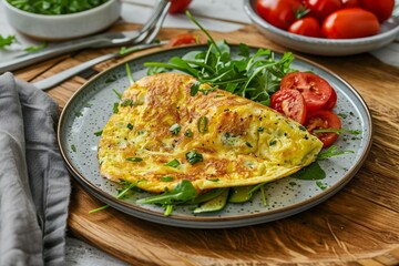 omelette in a plate on wooden table