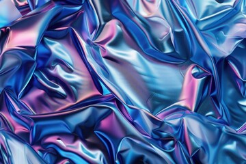 unique holographic background, Close-up of glossy silk-like texture in dynamic blue and pink, great for luxury and fashion..