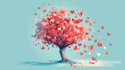 Of a tree full of hearts flat cartoon vactor illust