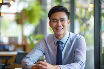 Portrait of a smiling handsome asian business young man - AI Generated