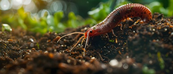 Transforming Organic Matter into Nutrient-Rich Soil: The Journey of a Compost Worm through Bio Humus. Concept Composting Process, Red Wiggler Worms, Fertilizer Production, Soil Enrichment - obrazy, fototapety, plakaty